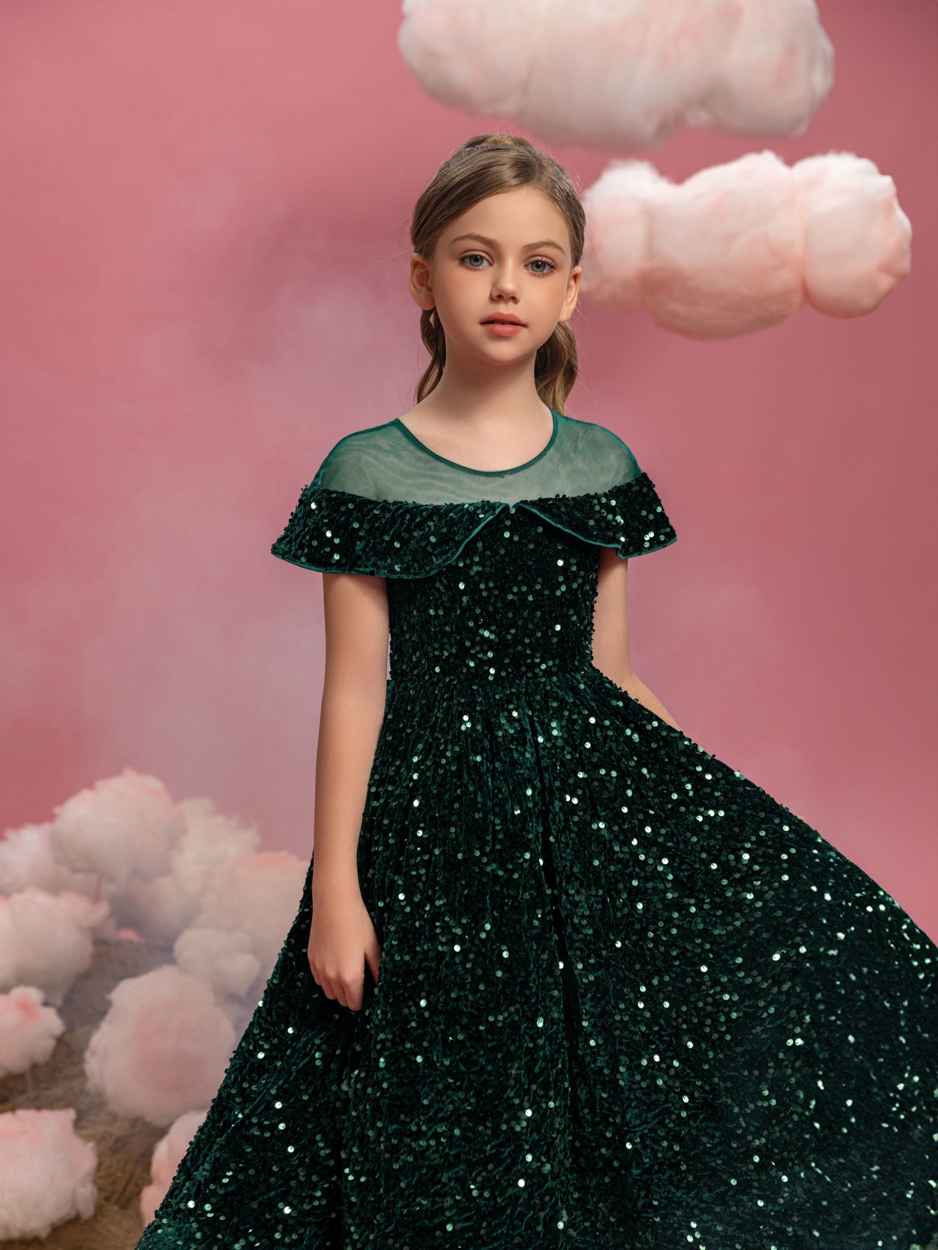 Tween-Ballkleid mit kontrastierendem Mesh und Pailletten für Mädchen 