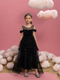 Tween Mädchen-Partykleid mit schulterfreiem Mesh-Overlay und Pailletten 