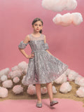 Tween Mädchen-Partykleid mit Puffärmeln und kontrastierendem Netzstoff und Pailletten 