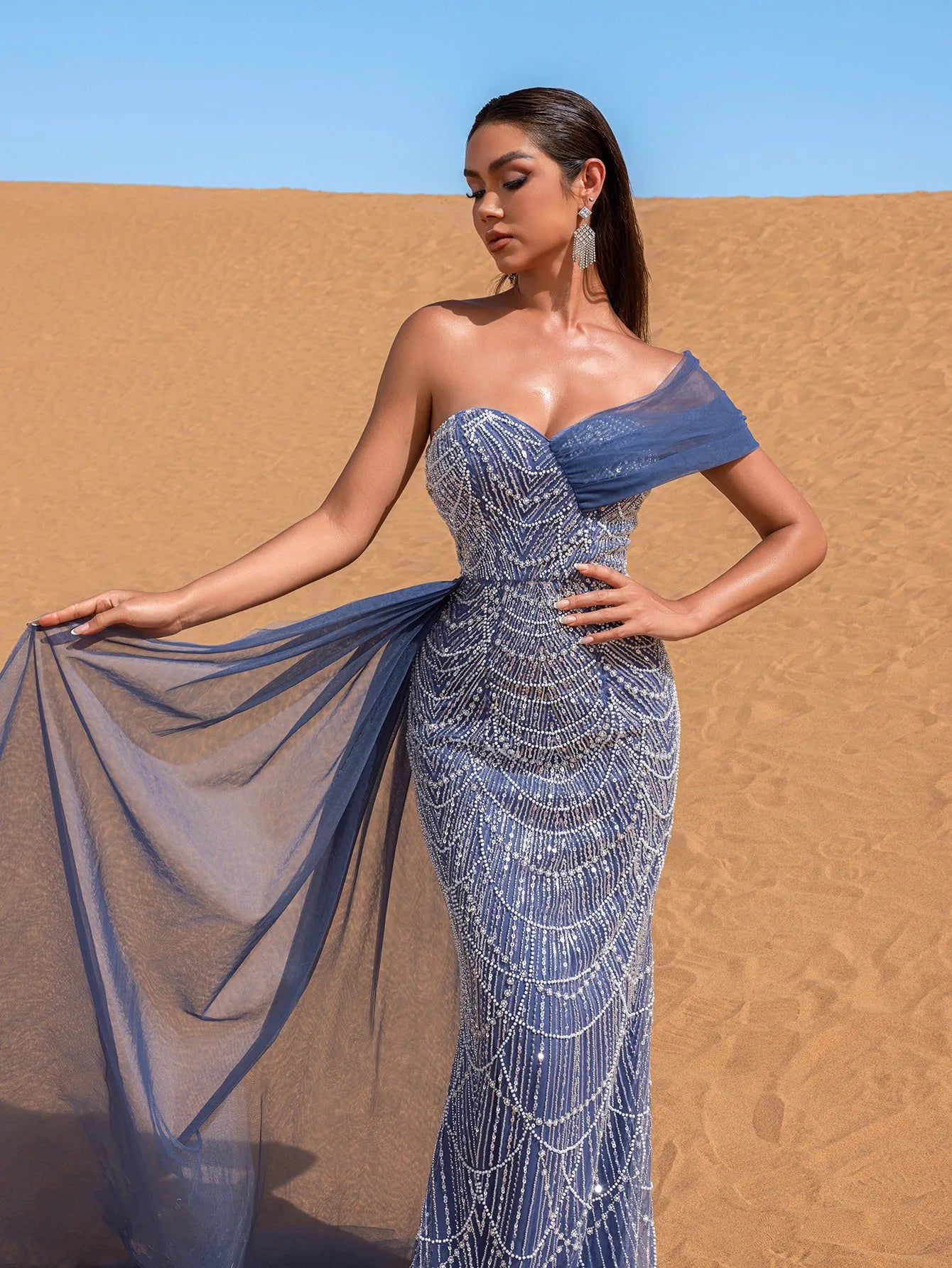 Gorgeous One Shoulder Draped Side Mermaid Prom Dress