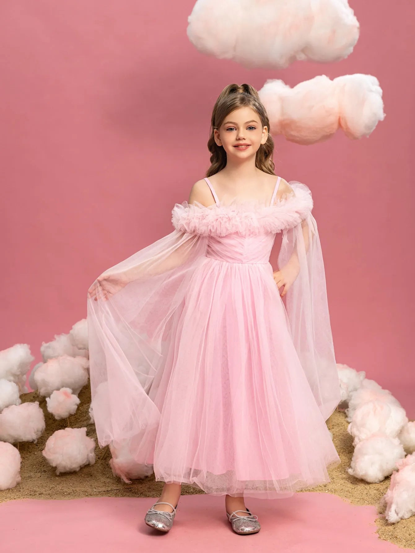 Tween Girls' Ruffle Trim Off Shoulder Party Dress