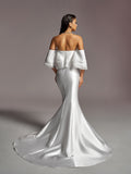 Gorgeous Layered Ruffle Off Shoulder Mermaid Hem Maxi Satin Wedding Dress