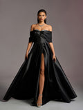 Gorgeous Off Shoulder Rhinestone Embellished Bust Satin Prom Dress Wedding Dress