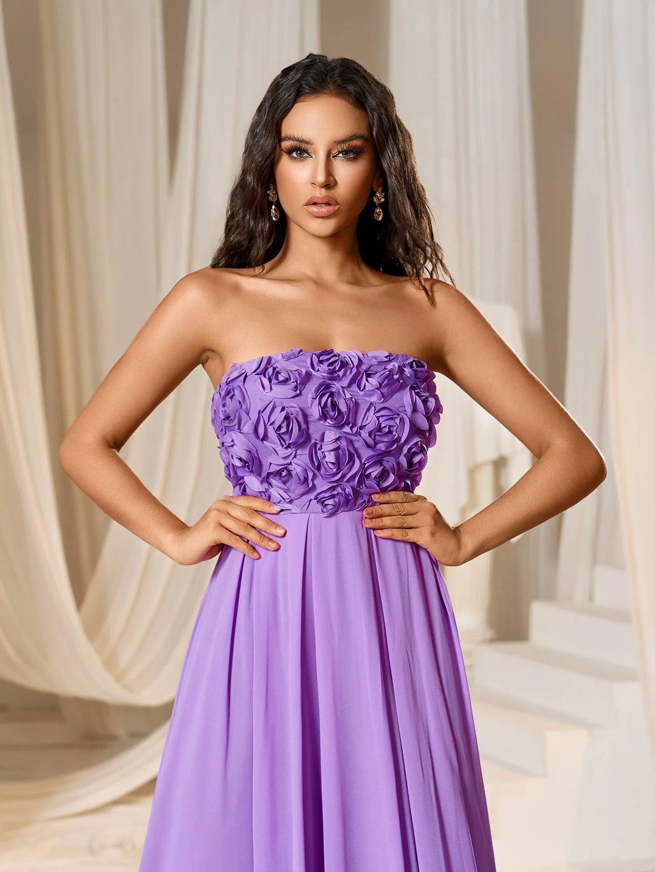 3D Flower Chiffon Tube Party Dress - Elonnashop