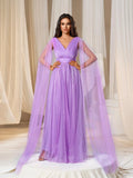 Plunging Neck A Line Bridesmaid dress With Cape - Elonnashop