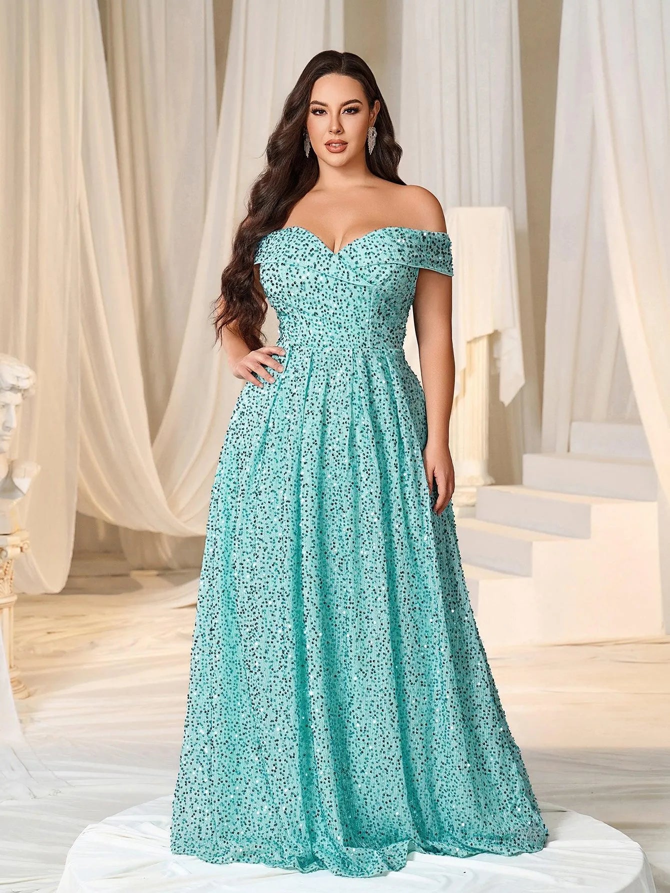 Plus Off Shoulder Sequin Prom DressCinthya - Elonnashop