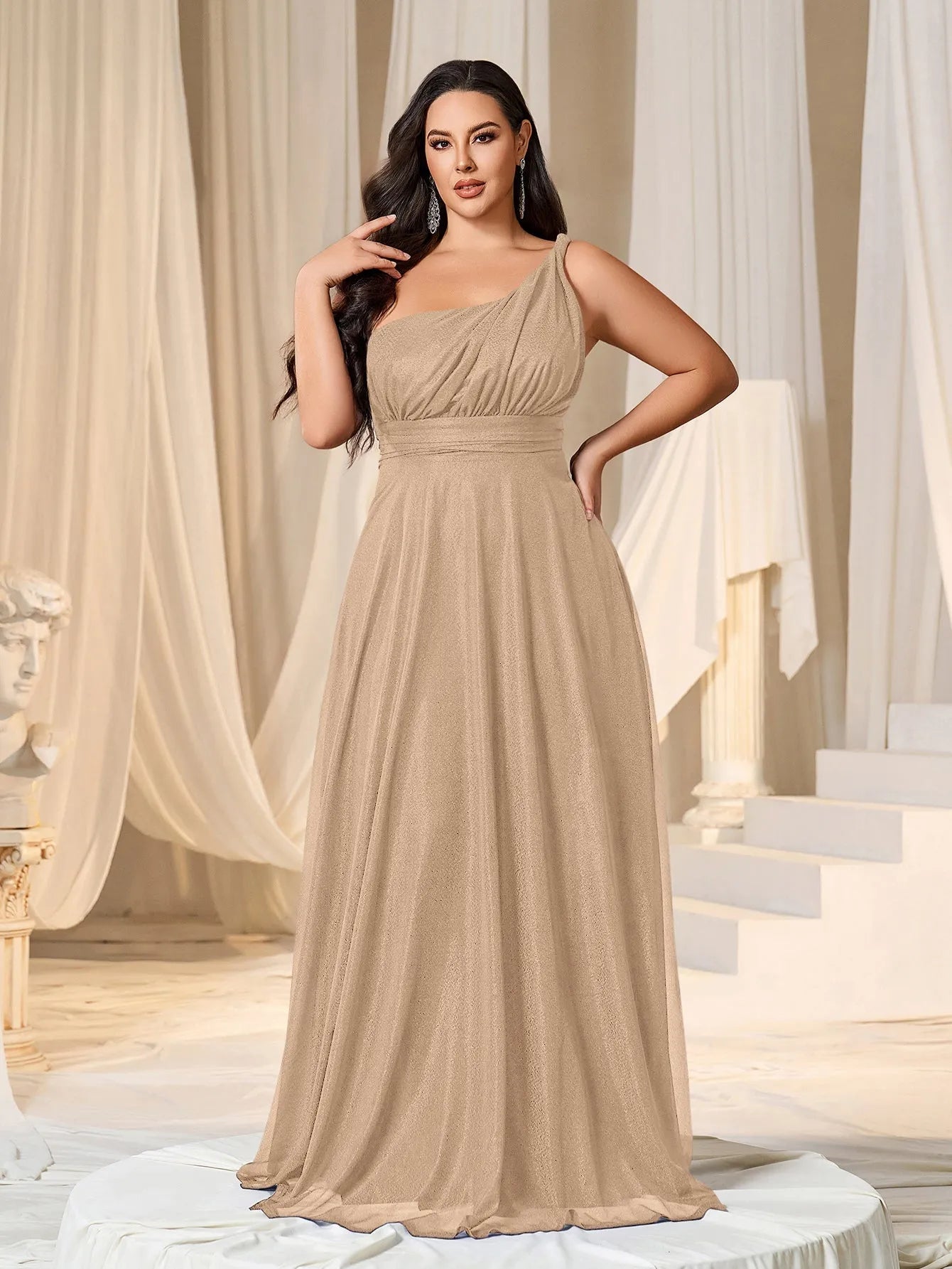 Plus One Shoulder Sleeveless Bridesmaid Dress