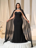 Plus Rhinestone Detail Mermaid Hem Formal Tube Dress with Cape