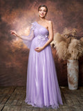 Maternity Applique Details One Shoulder Tulle Evening Dress