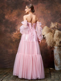 Maternity Off Shoulder Bishop Sleeves Split Tulle Evening Dress