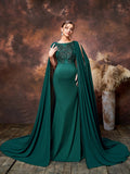 Maternity Applique Detail Mermaid Hem Formal Evening Dress With Chiffon Train