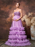 Maternity Sequin Bodice Contrast Cascading Ruffle Tulle Hem Tube Dress