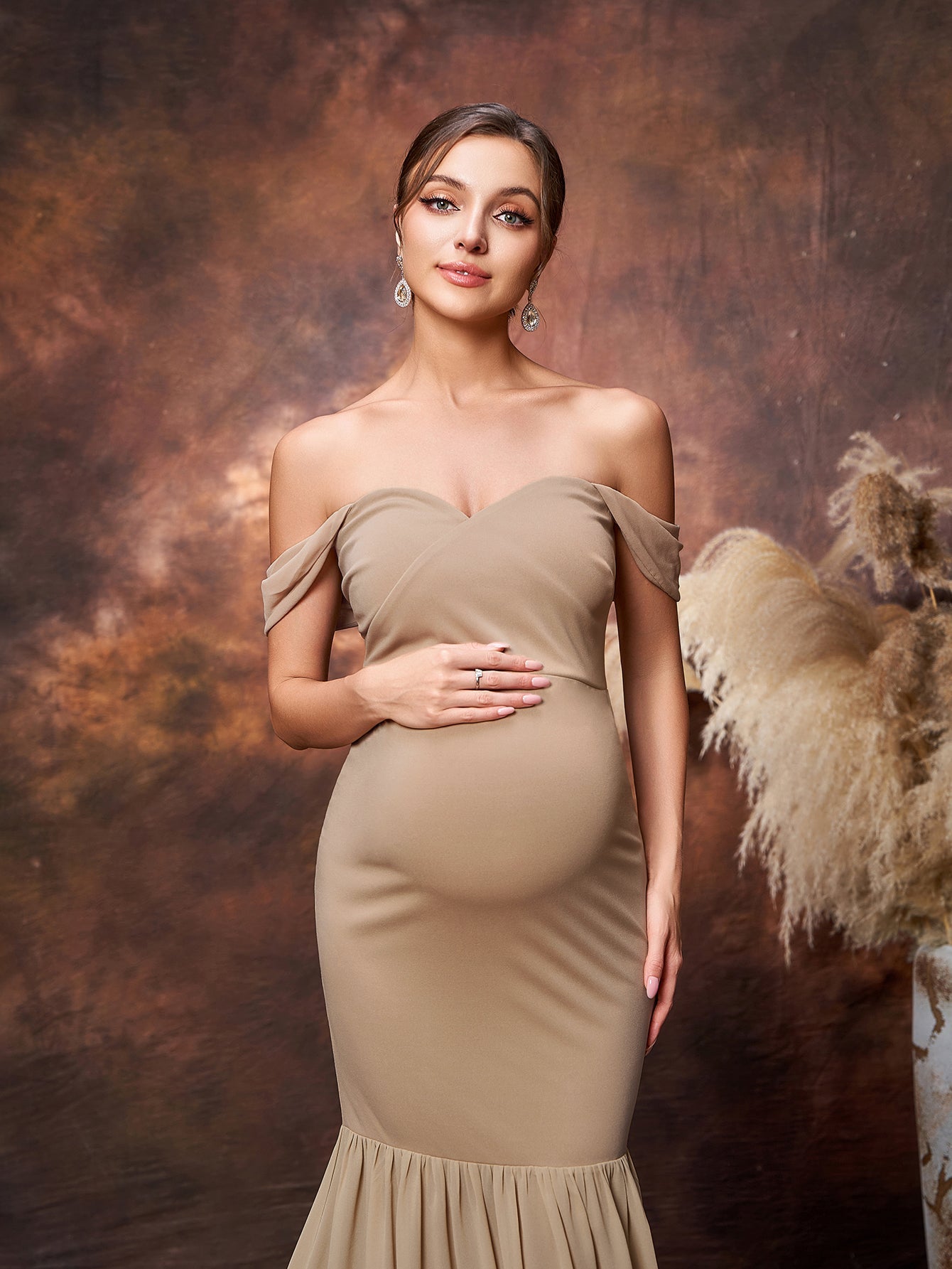 Maternity Off Shoulder Mermaid Hem Evening Dress