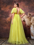 Maternity Plunging Neck Backless Split Thigh Tulle Party Dress