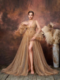 Maternity Deep V Neck Sheer Sleeves Sequined Mesh Photography Dress