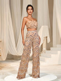 3D Flower Tube Top & Sequin Fringed Pants - Elonnashop