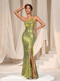 One Shoulder Backless Slit Sequin Dress - Elonnashop