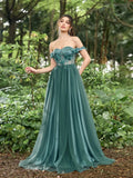 Gorgeous Off Shoulder Applique Detail Bodice Tulle Prom Dress