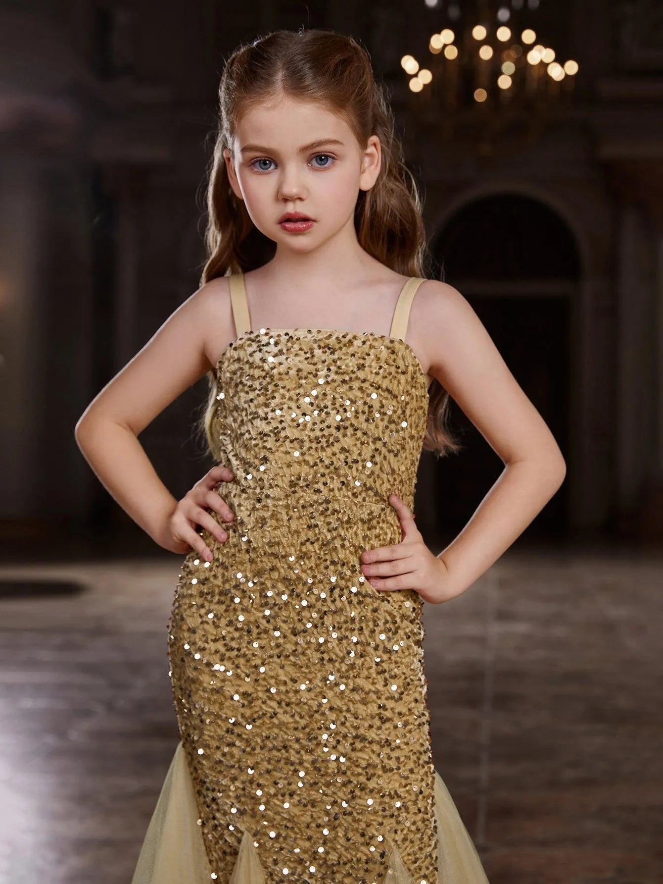 Tween Girls' Sleeveless Mesh Overlay Sequin Mermaid Dress - Elonnashop