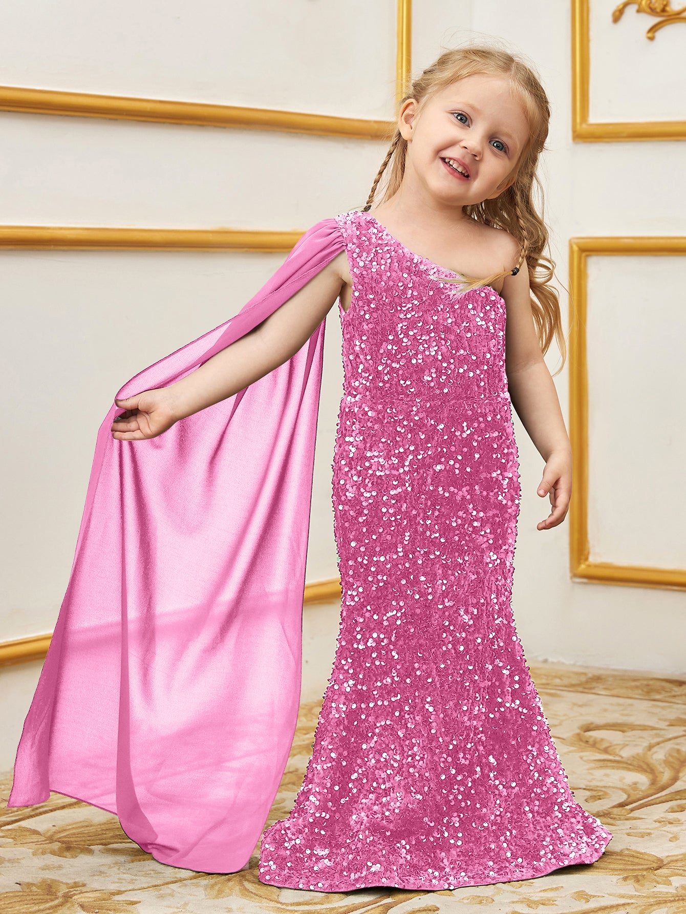 Young Girls' Draped Side Sequin Mermaid Party Dress