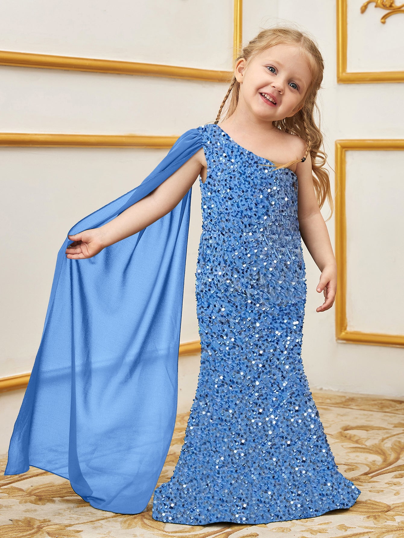 Young Girls' Draped Side Sequin Mermaid Party Dress