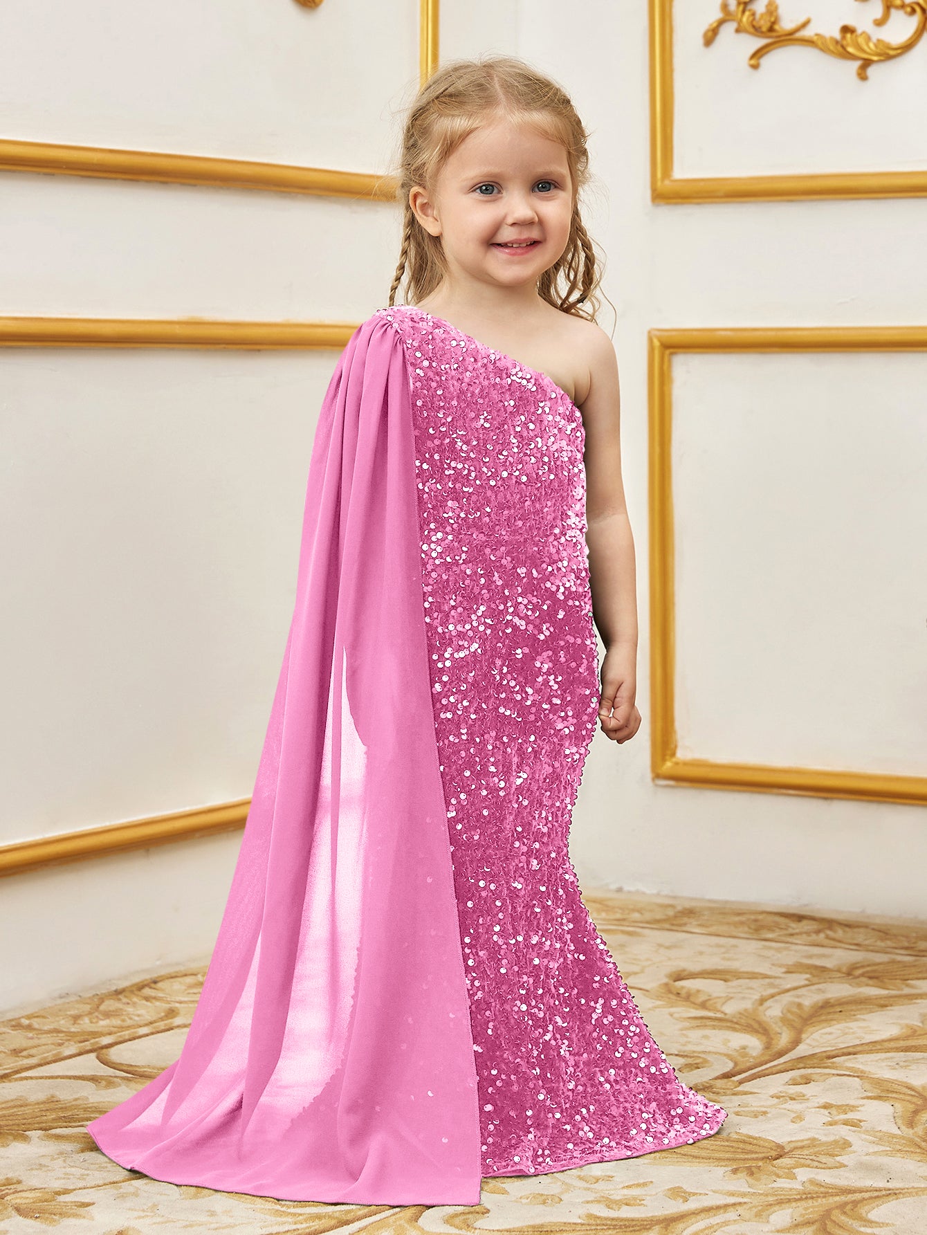 Young Girls' Draped Side Sequin Mermaid Party Dress