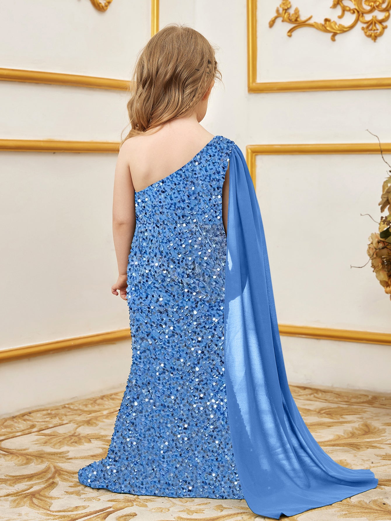 Young Girls' Draped Side Sequin Mermaid Party Dress