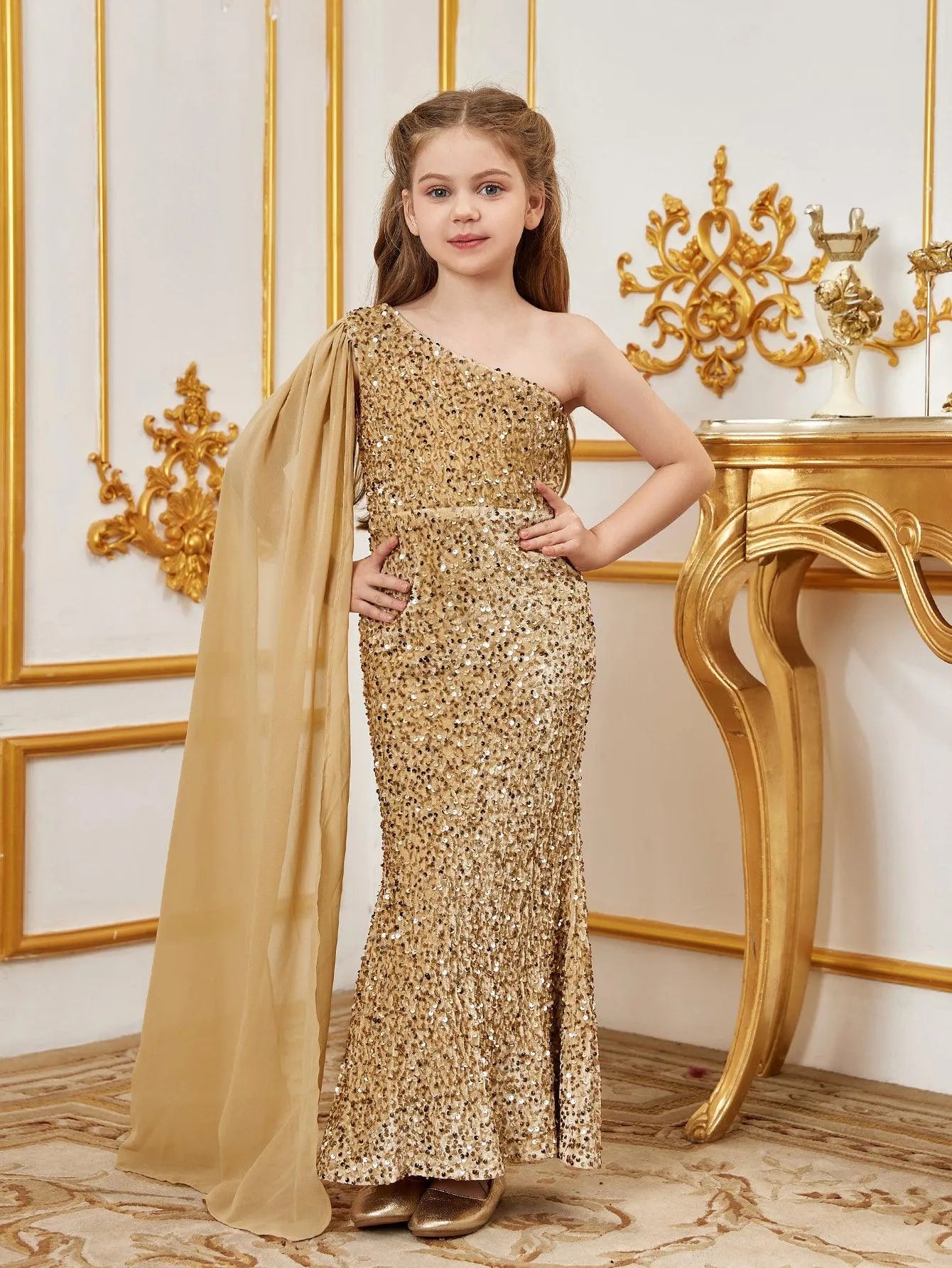 Tween Girls' Draped Side Sequin Mermaid Party Dress - Elonnashop