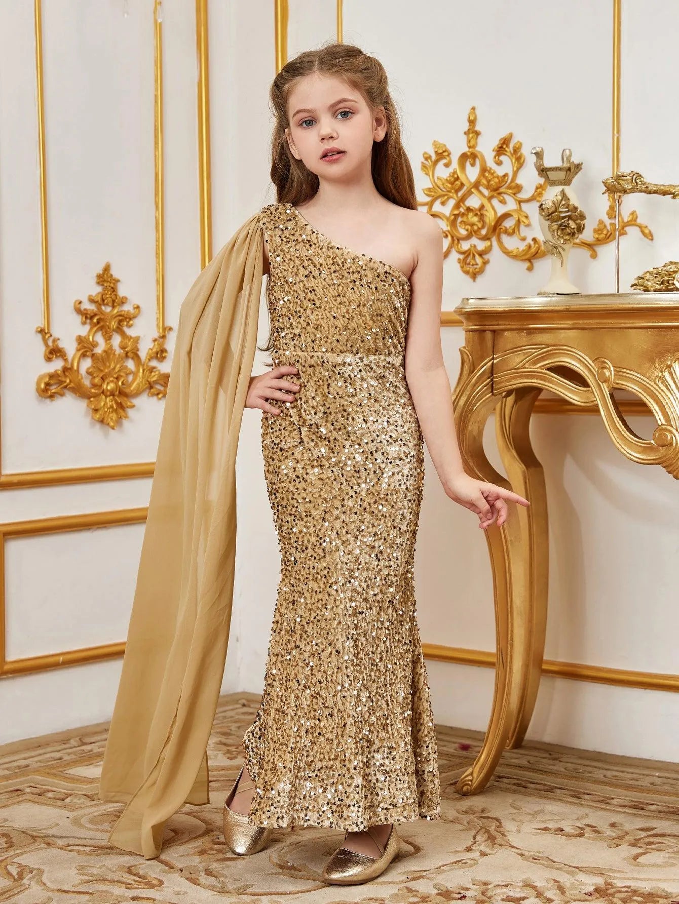 Tween Girls' Draped Side Sequin Mermaid Party Dress - Elonnashop