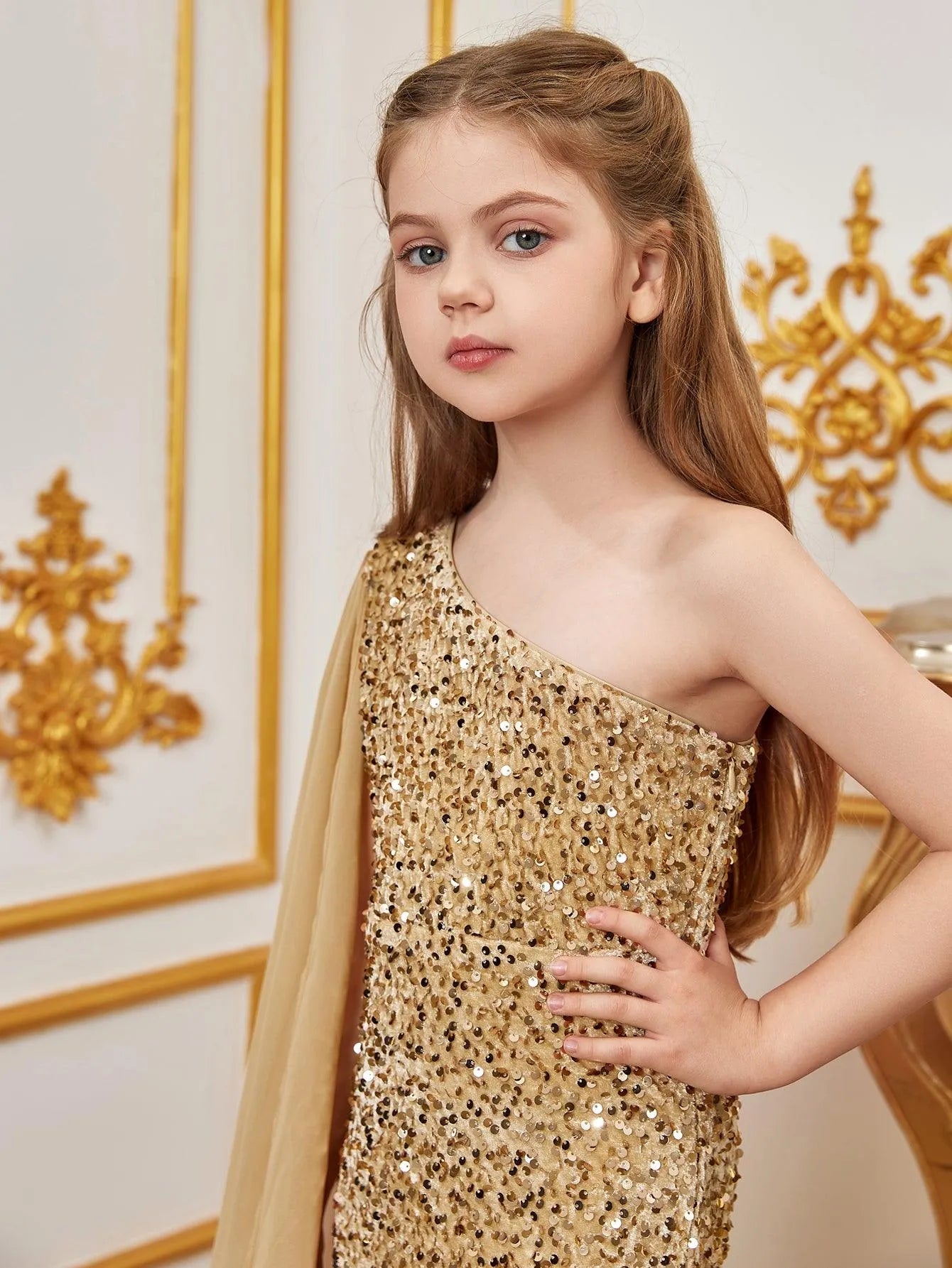 Tween Girls' Draped Side Sequin Mermaid Party Dress - Elonnashop