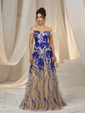 Elegant Off Shoulder Graphic Sequin Formal Prom Dress Evening Dress