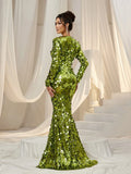 Elegant Sweetheart Neck Long Sleeves Mermaid Hem Sequin Formal Dress