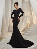 Elegant Rhinestone Embellished Backless Mermaid Hem Maxi Evening Dress