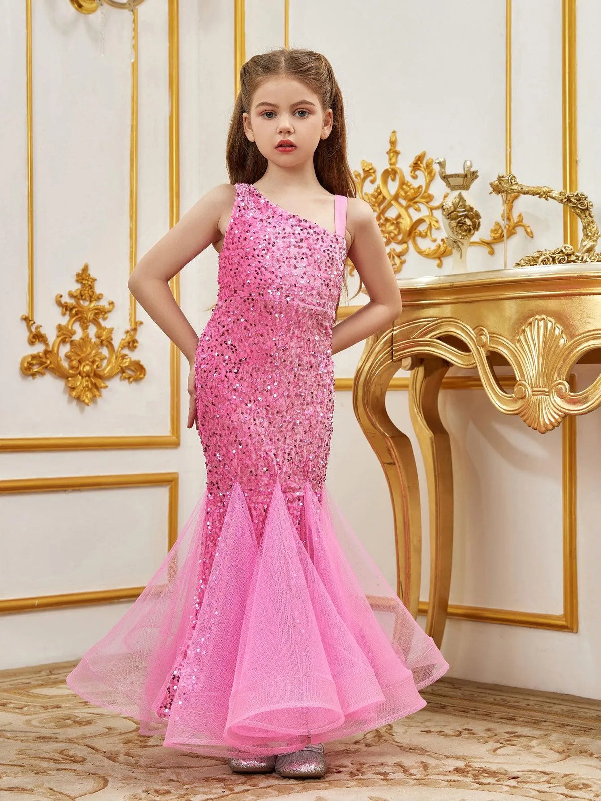 Tween Girls' Mesh Insert Mermaid Hem Sequin Dress - Elonnashop