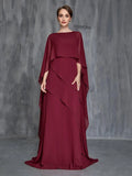 Womens' Solid Layered Hem Chiffon Cape Gown - Elonnashop