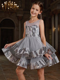 Tween Girls' Mesh Layered Hem Contrast Sequin Party Dress - Elonnashop