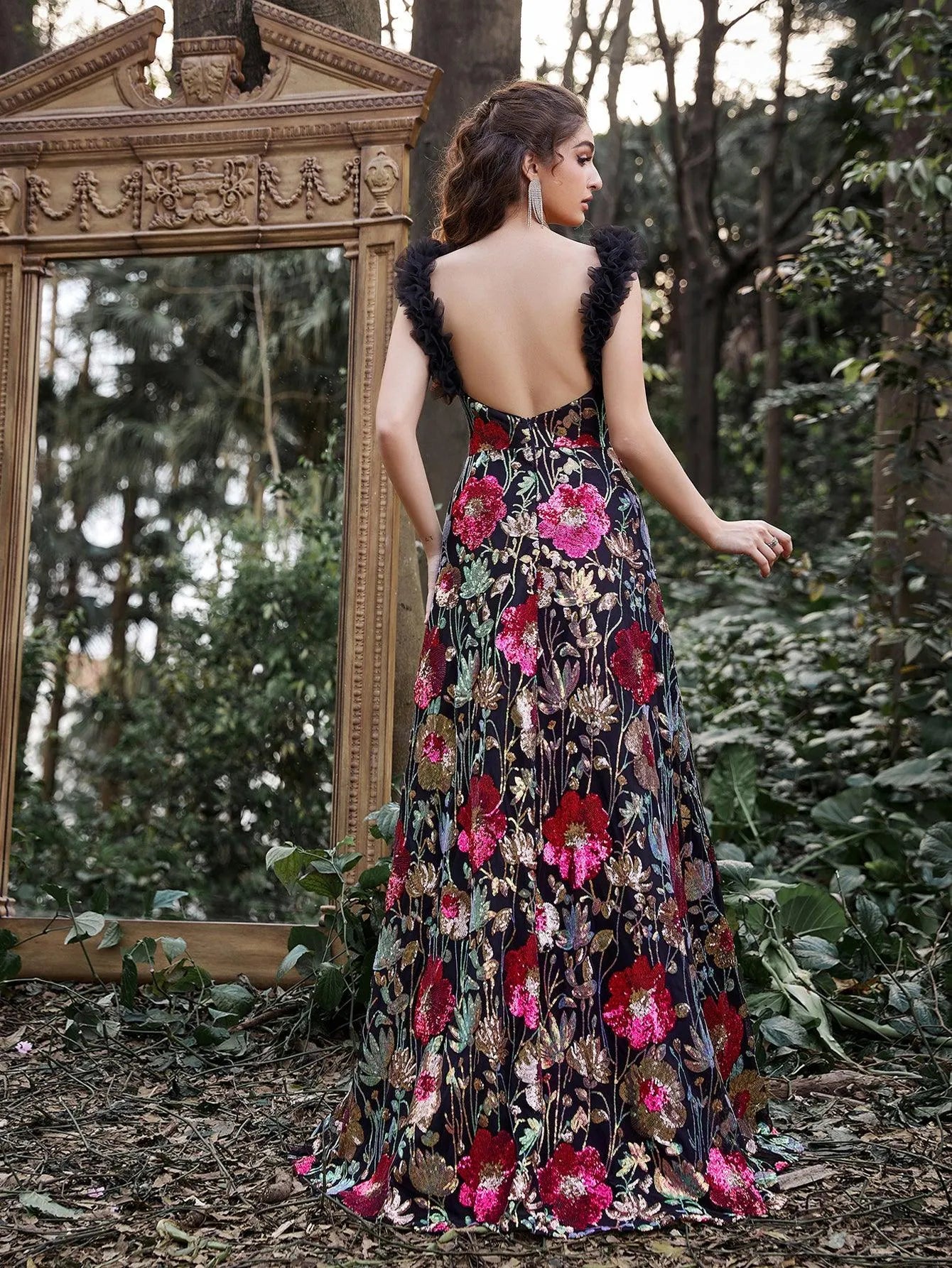 Gorgeous Sweetheart Collar Floral Sequin Embroidered Prom Dress - Elonnashop