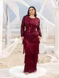 Plus Gorgeous Cut Out Waist Fringed Sequin Party Dress