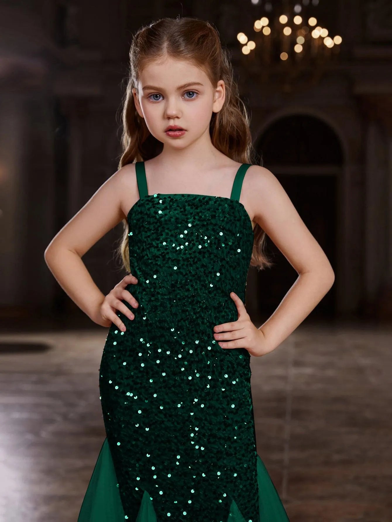 Tween Girls' Sleeveless Mesh Overlay Sequin Mermaid Dress - Elonnashop