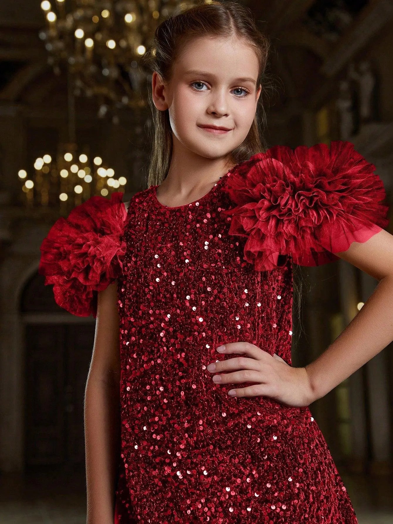 Tween Girls' Ruffle Trim Sequin Party Dress - Elonnashop