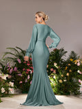 Maternity V Neck Bishop Sleeves Mermaid Hem Evening Dress