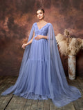 Maternity Plunging Neck Cloak Sleeves Tulle Overlay Party Dress