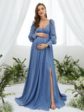 Maternity Backless Split Chiffon A Line Dress - Elonnashop