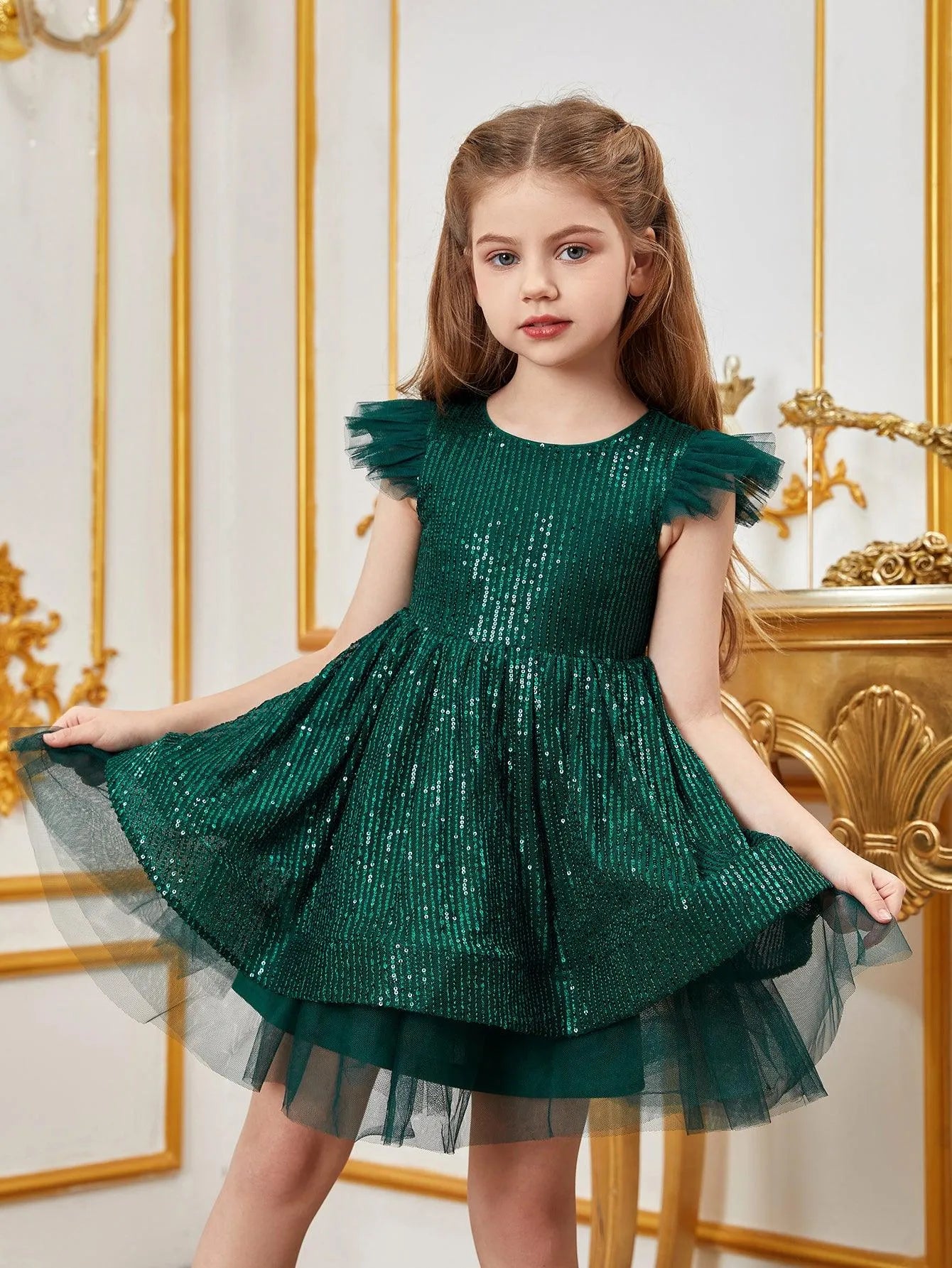 Tween Girls' Sparkling Cap Sleeves Sequin Party Dress - Elonnashop