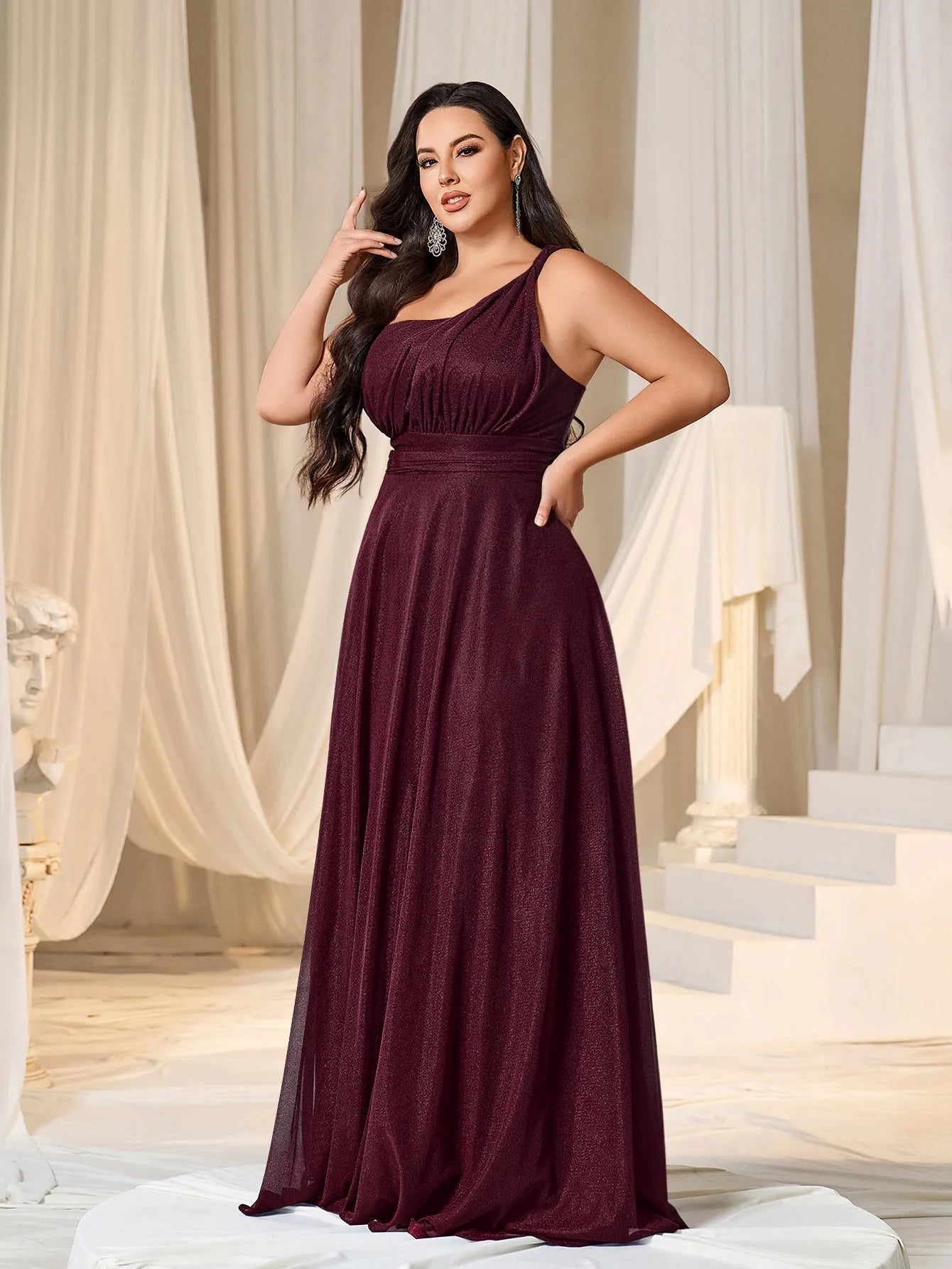 Plus One Shoulder Sleeveless Bridesmaid Dress