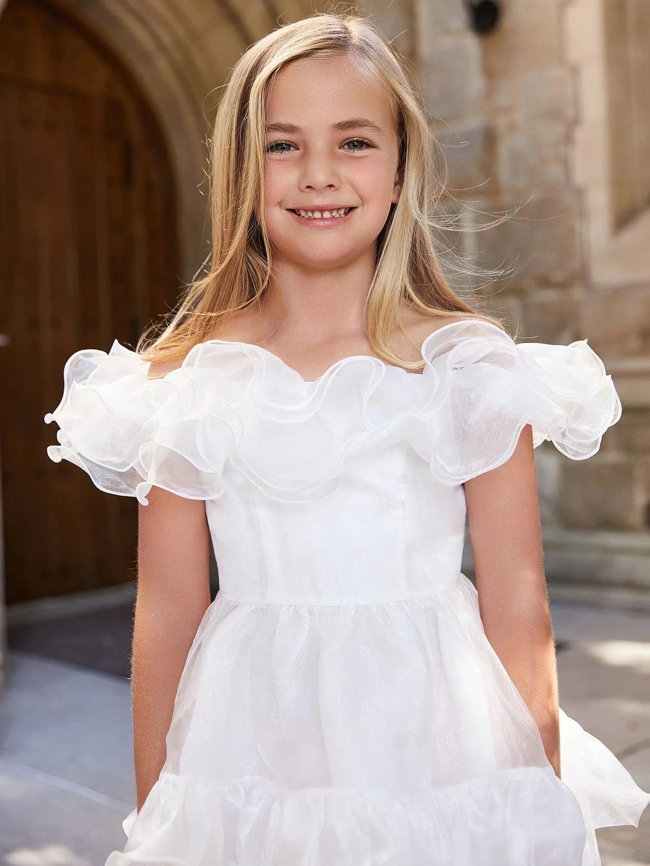 Tween Girls' Ruffle Trim Organza Overlay Party Dress - Elonnashop