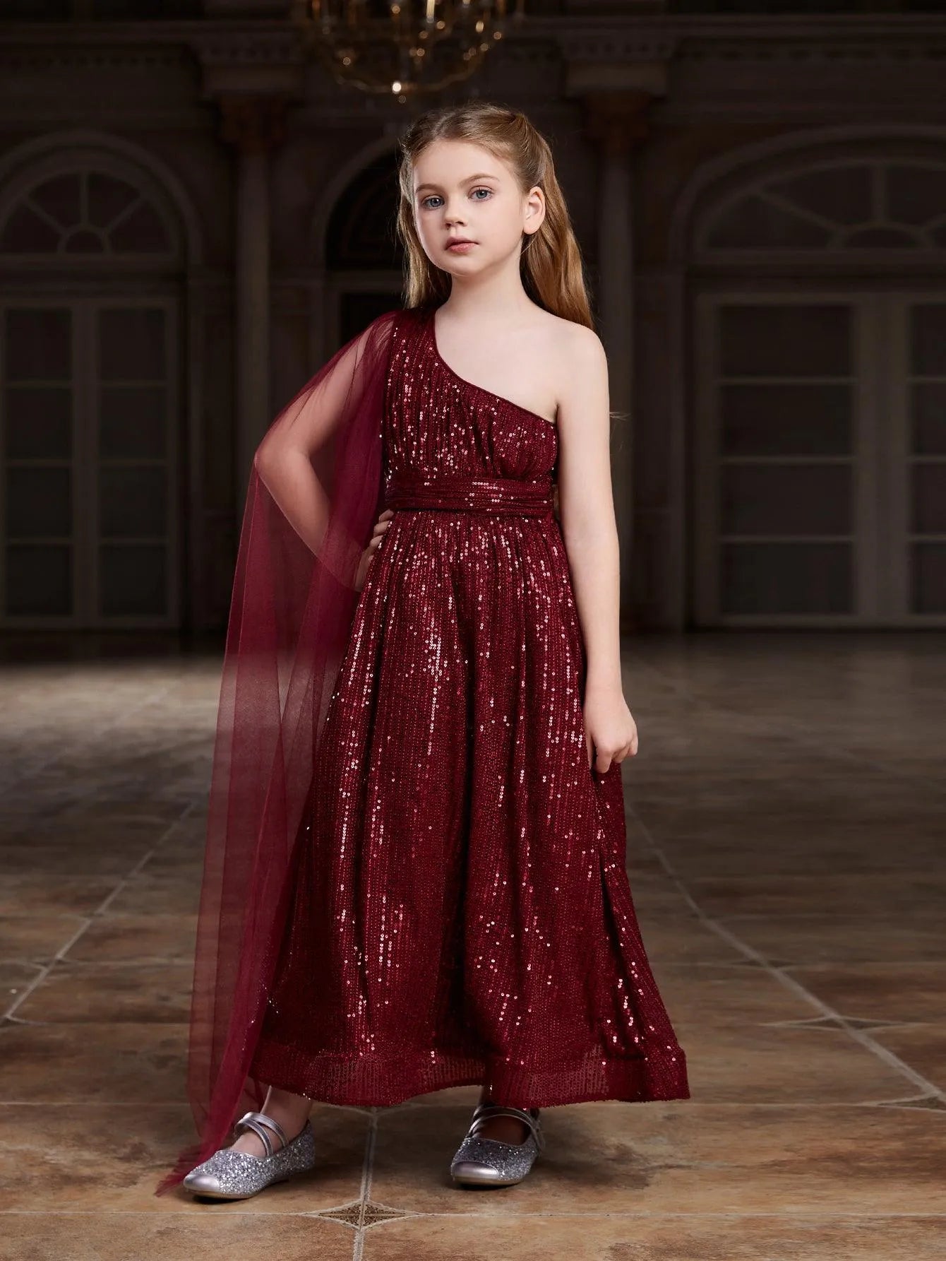 Tween Girls' One Shoulder Draped Side Sequin Prom Dress - Elonnashop