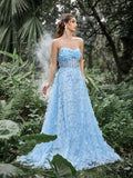 Elegant Butterfly Applique Tulle Prom Tube Dress - Elonnashop