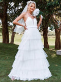 Cascading Ruffle Mesh Cami Wedding Dresses（Headpiece Not Included） - Elonnashop