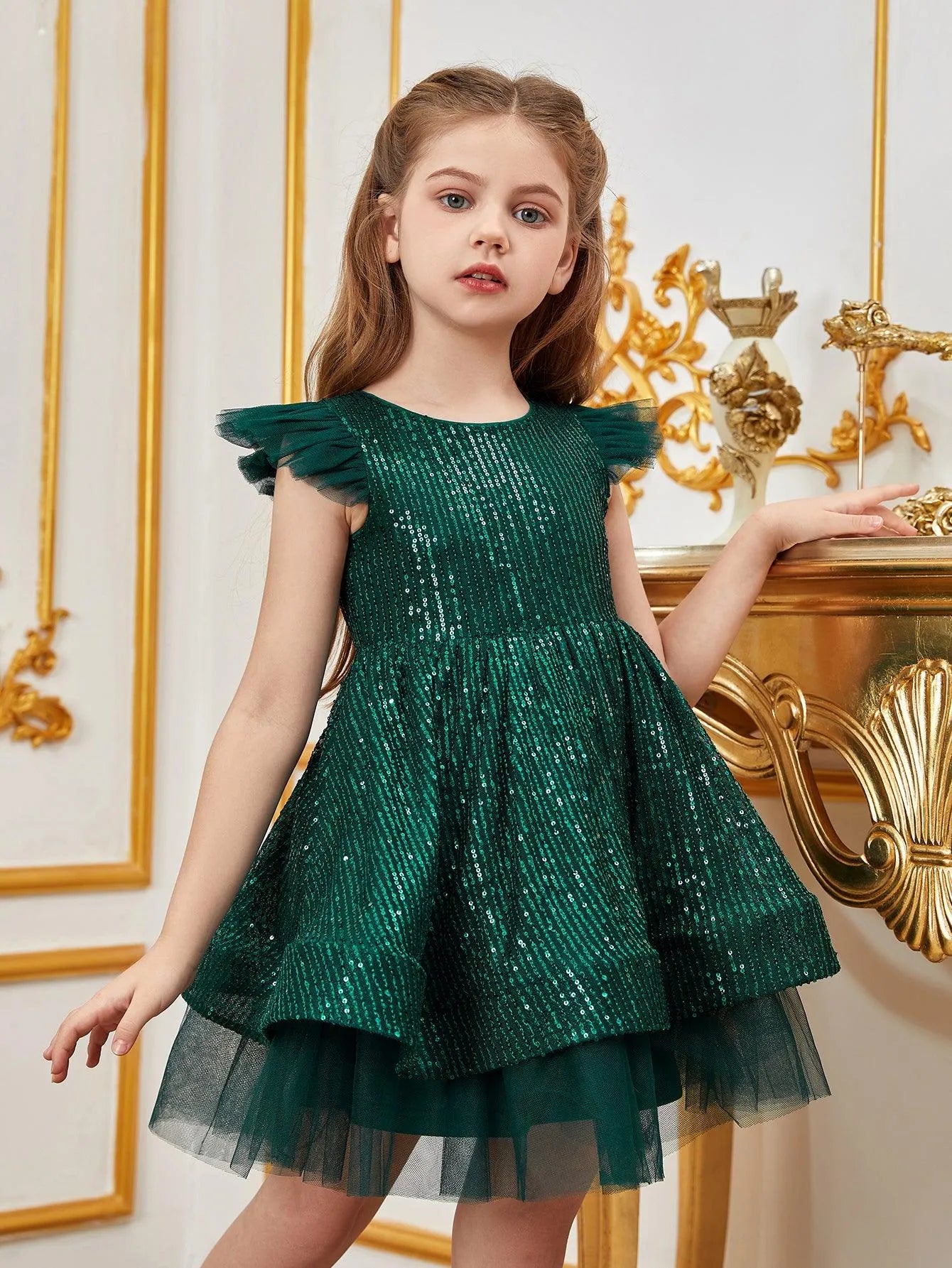 Tween Girls' Sparkling Cap Sleeves Sequin Party Dress - Elonnashop